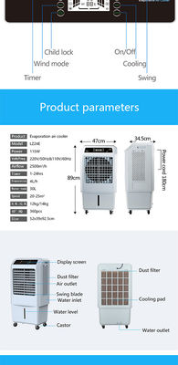 24H Timer Hemat Energi Air Cooler 2500m3/h Fungsi Anion Aliran Udara